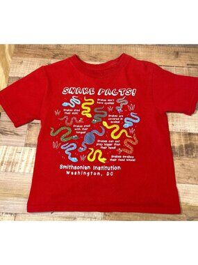 Smithsonian Institution Kids Red Snake Facts T-Shirt 3T 100% Cotton Short Sleeve